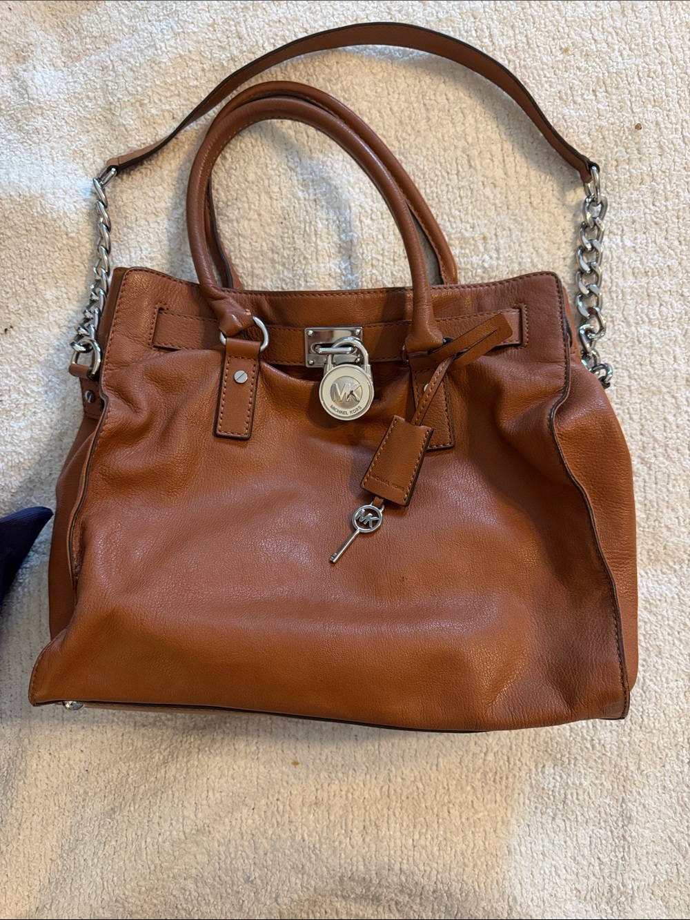 Michael Kors Cognac Leather Tote with Silver-Tone Hardware